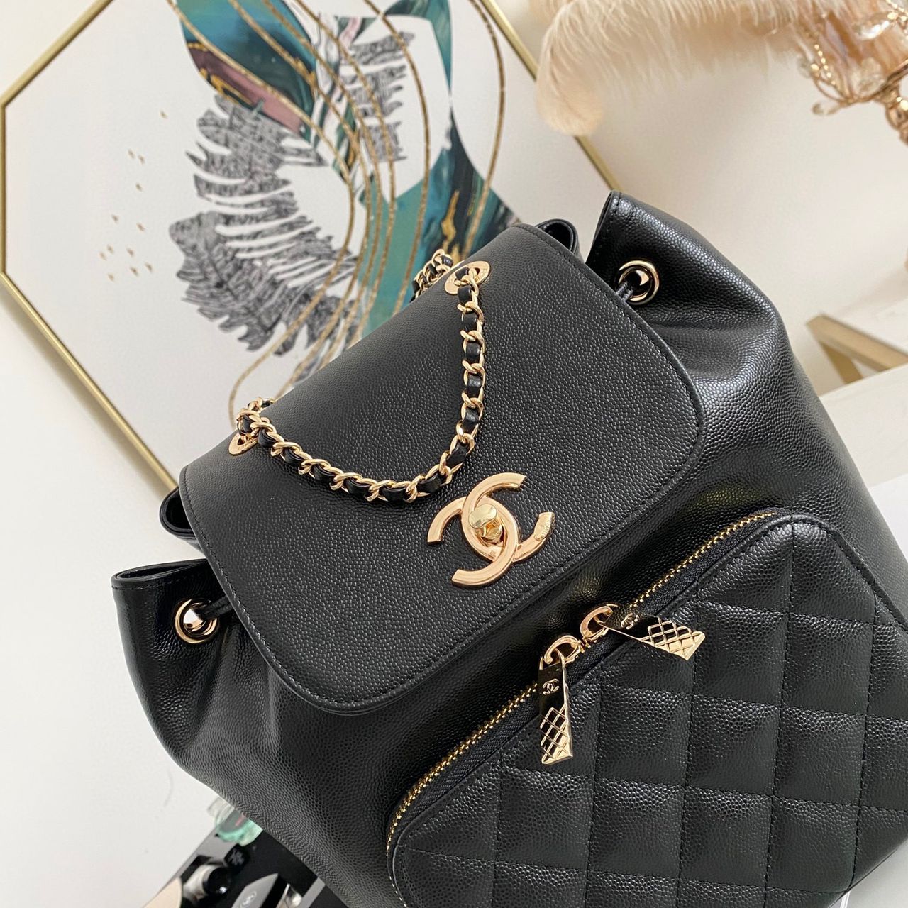 [TOP] CHANEL Quilted Business Affinity Backpack - Black