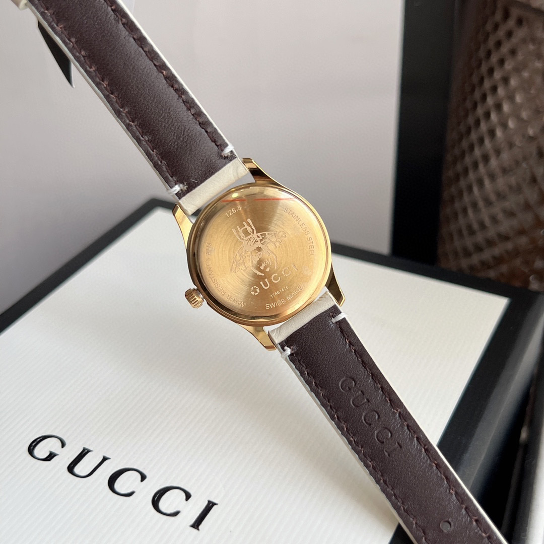 [TOP] GUCCI G-Timeless Lady Watch Leather 28mm - White & GOLD