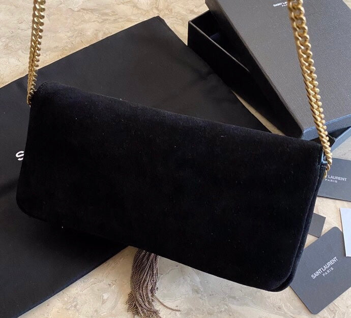 [TOP] Yves Saint Laurent YSL Kate Suede Tassel Medium Bag - Black