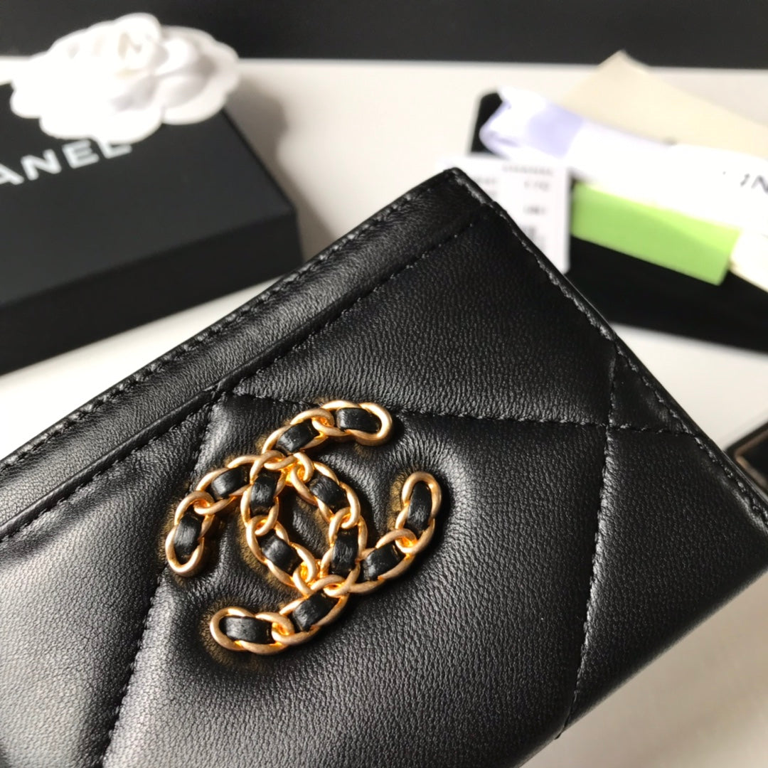 [TOP] CHANEL 19 Card Holder Lambskin - Black