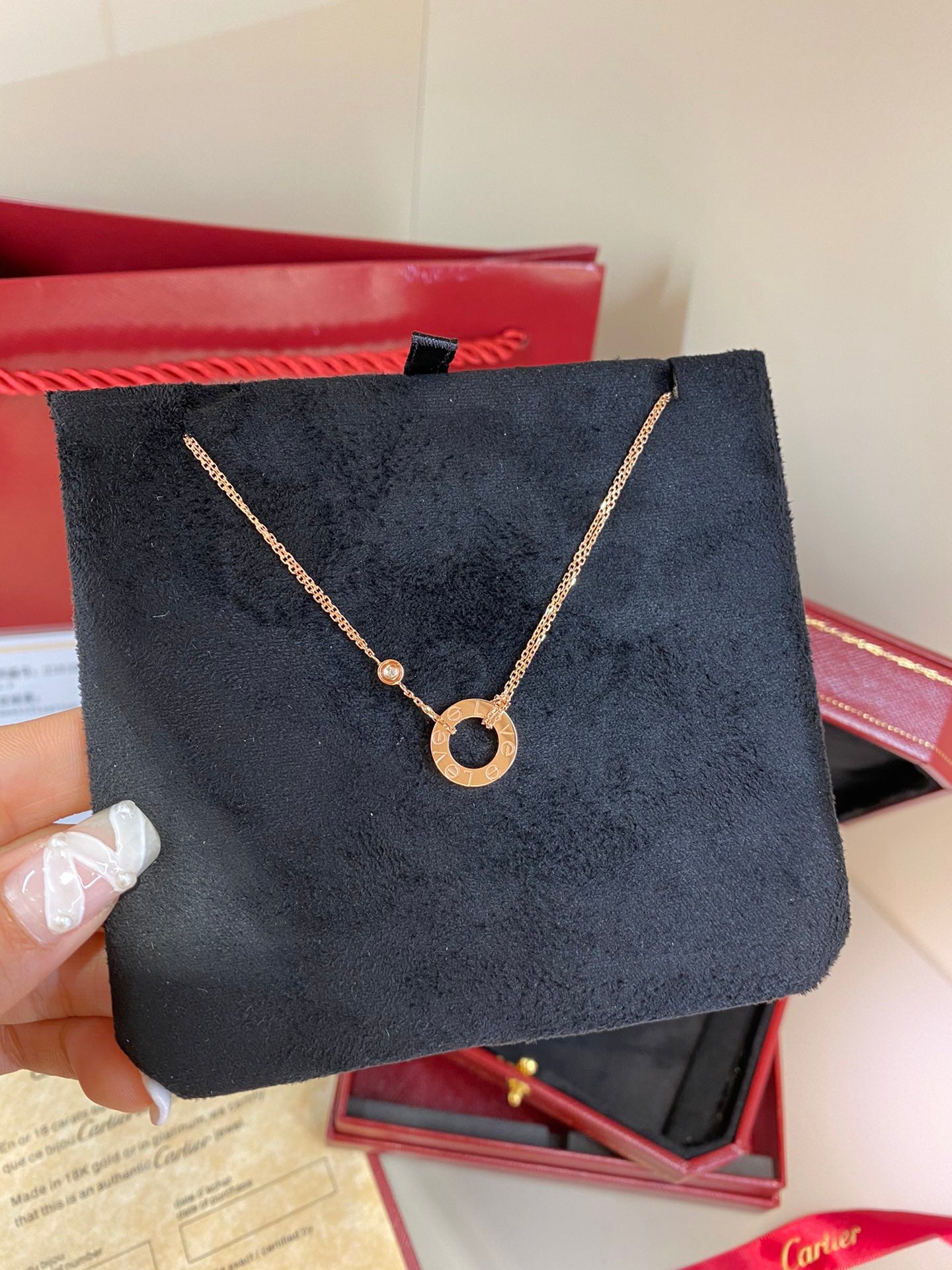 [TOP] Cartier Love Diamond Necklace- Rose Gold