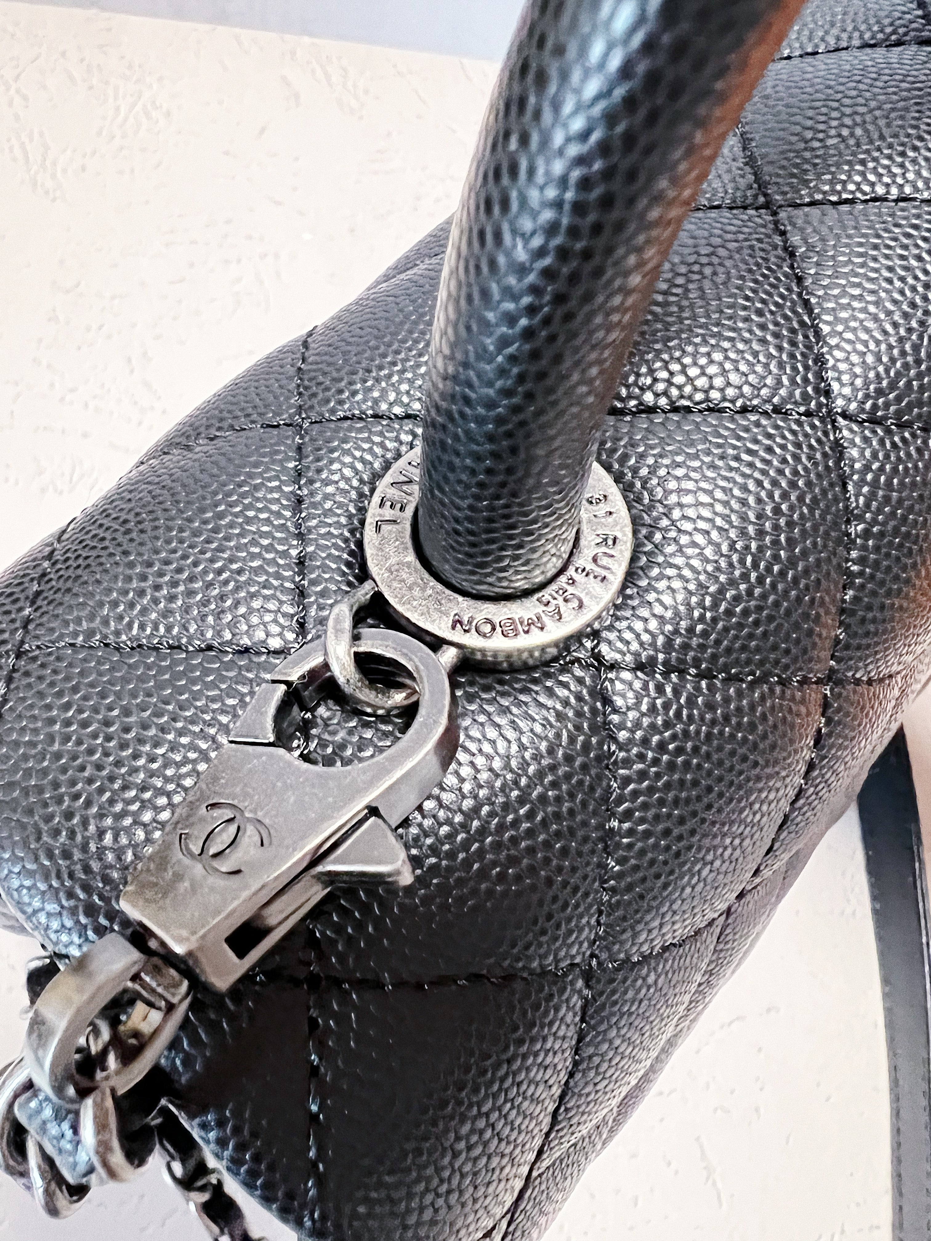 [TOP] CHANEL Coco Top Handle Caviar Bag 18x29X12CM - Black & SHW