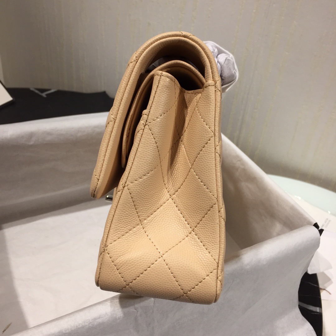 [TOP] CHANEL Classic Flap Bag Caviar Medium 25.5cm – Beige & SHW
