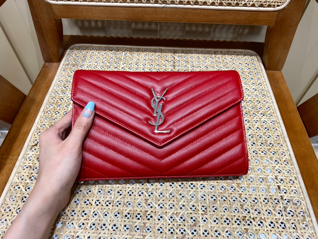 [TOP] Yves Saint Laurent YSL WOC Matelasse Medium Purse - Red SHW