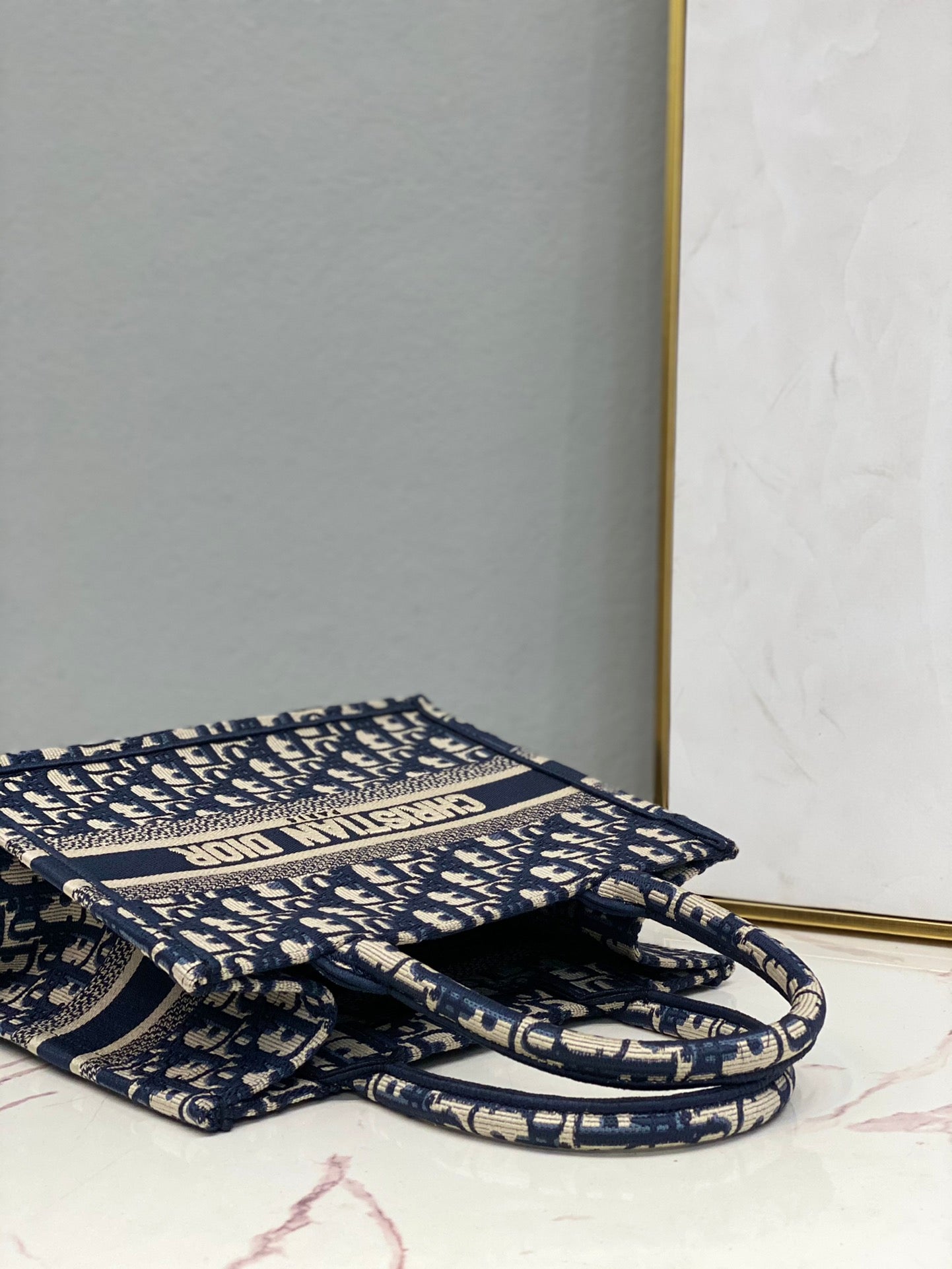 [TOP] Christian Dior Book Tote Bag Embroidery Small 21.5cm - Blue