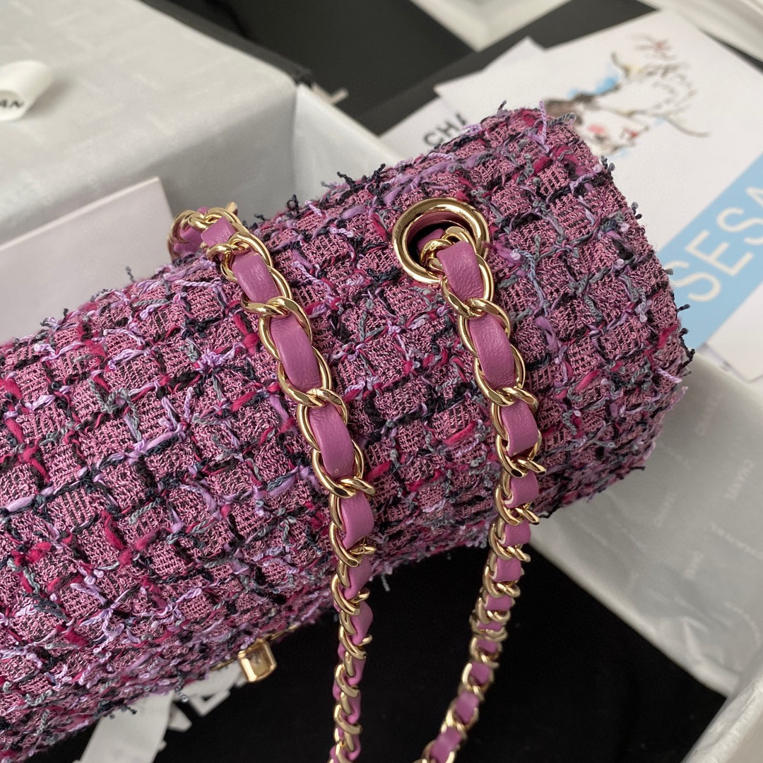 [TOP] CHANEL Classic Flap Bag Tweed Medium 25.5cm - Pink & GHW
