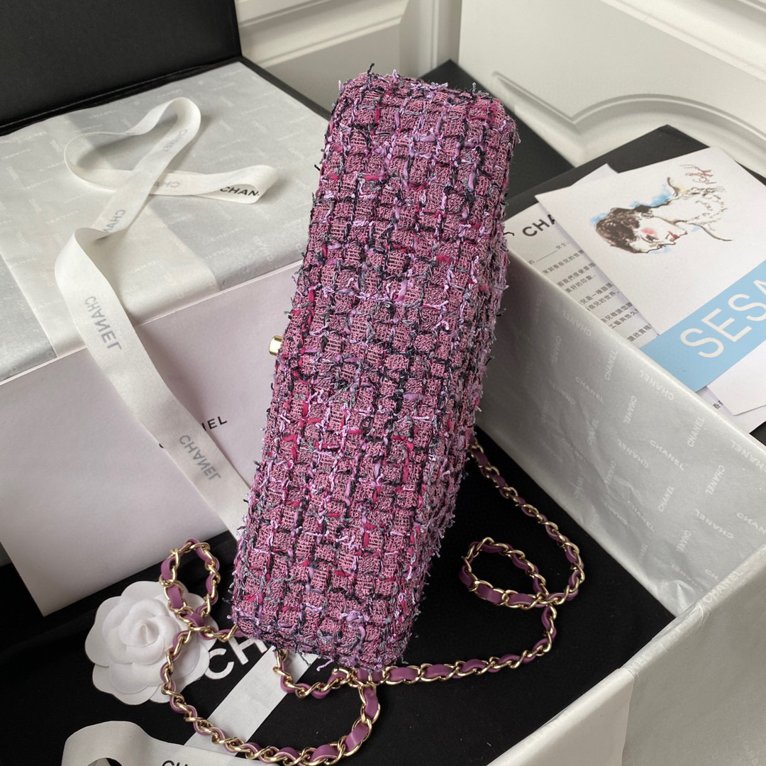 [TOP] CHANEL Classic Flap Bag Tweed Medium 25.5cm - Pink & GHW