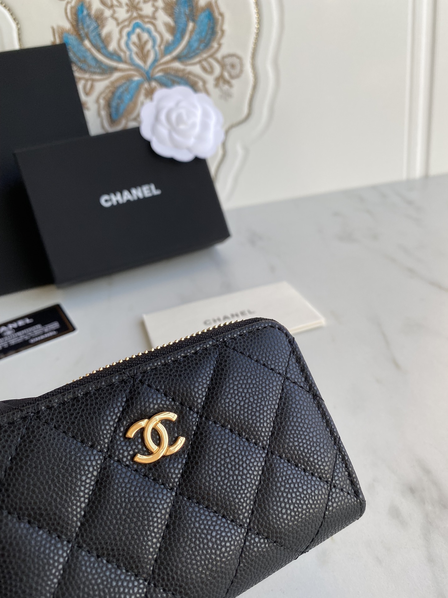 [TOP] CHANEL Zipper Leather Wallet - GHW&SHW - Black