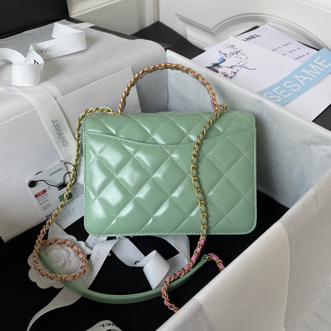 [TOP] CHANEL Mini CoCo Handle Bag 20X14X7.5cm - Green & GHW
