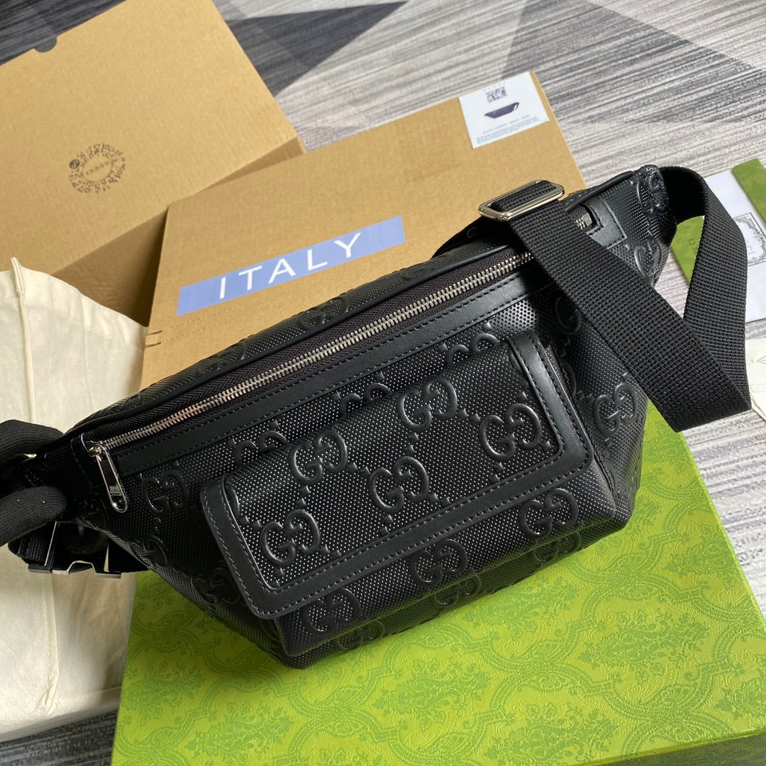 [TOP] GUCCI Embossed Belt Bag - Black