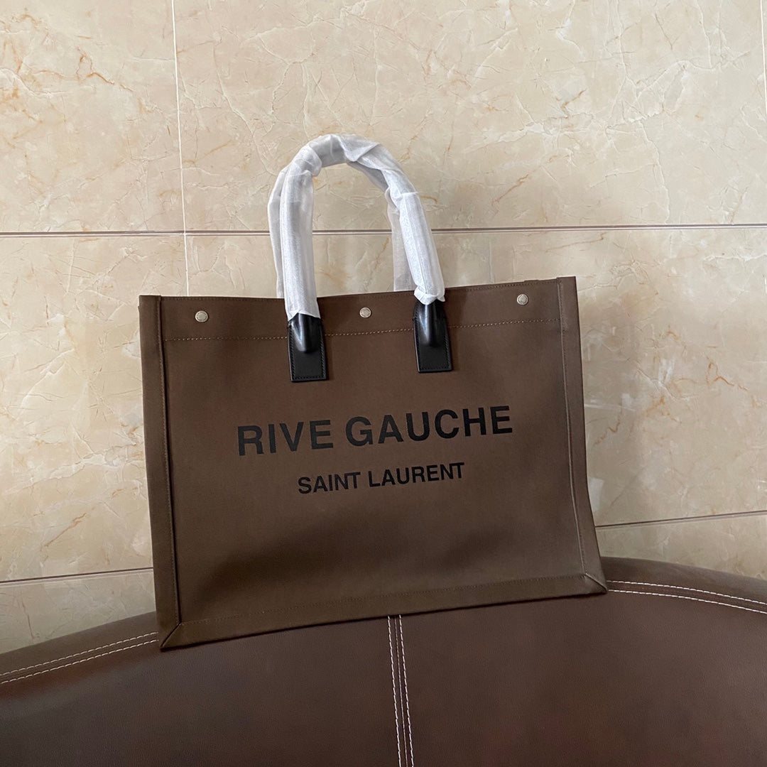 [TOP] Yves Saint Laurent YSL Rive Gauche Canvas Tote Bag - Green