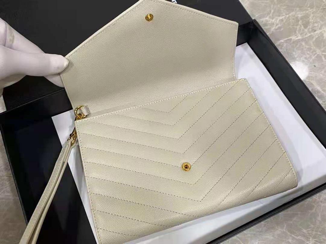 [TOP] Yves Saint Laurent YSL Cassandre Matelasse Flap Pouch Grain Leather - White