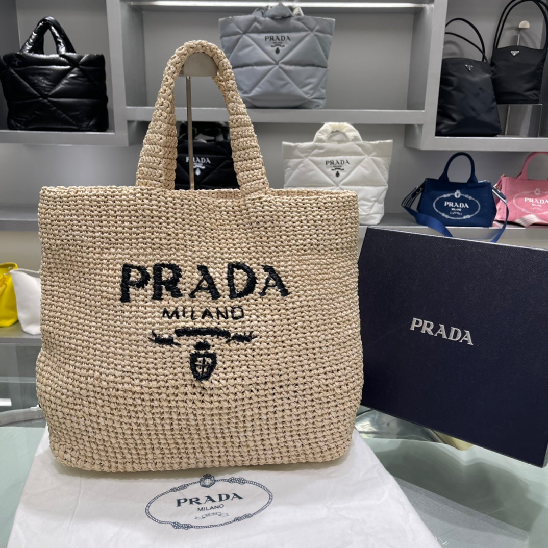 [TOP] PRADA Raffia Tote Bag 40x34cm - Women