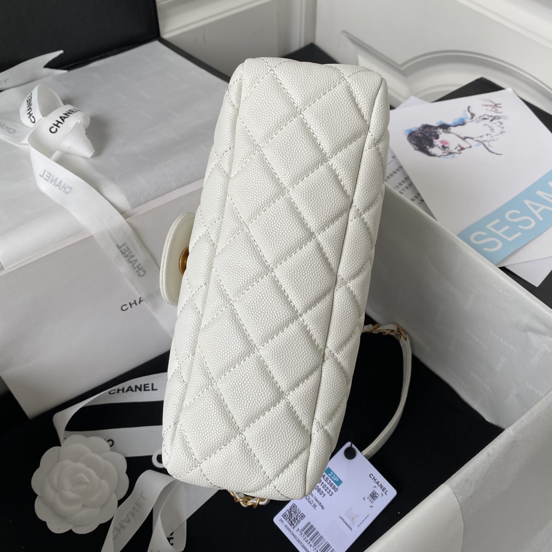 [TOP] CHANEL Hobo Bag 17×19×6cm/21.5×22.5×7cm - GHW - White