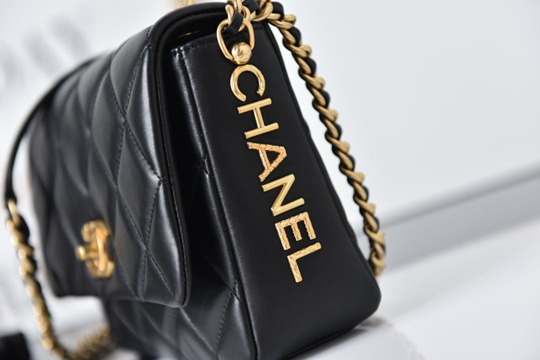 [TOP] CHANEL Flap Bag Side Logo w Chain Mini  - Black