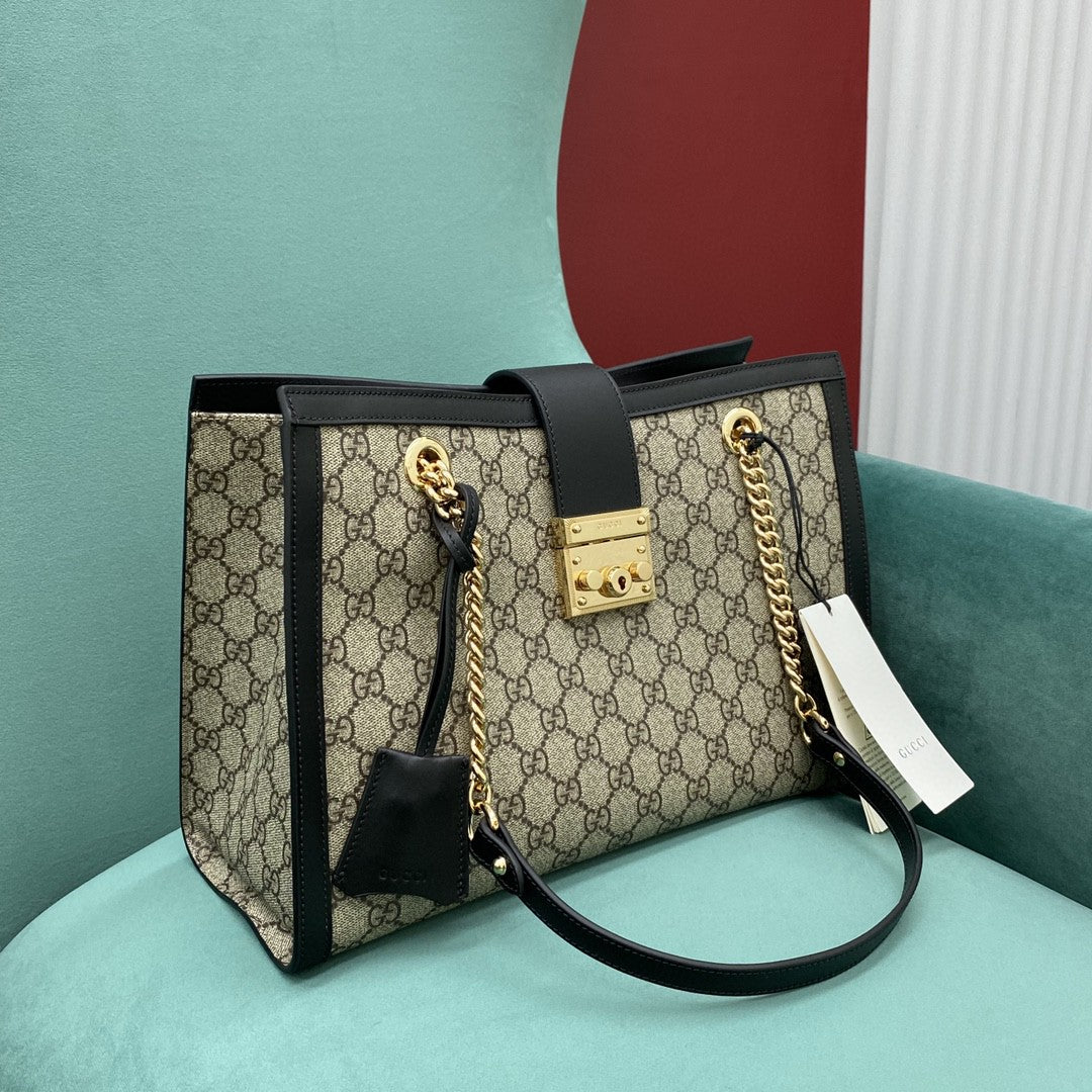 [TOP] GUCCI G*G Padlock Chain Small Tote - Black