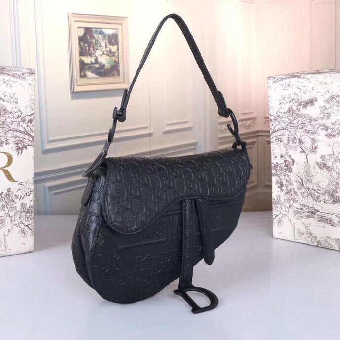 [TOP] Christian Dior Saddle Oblique Embossed  Bag - BLACK