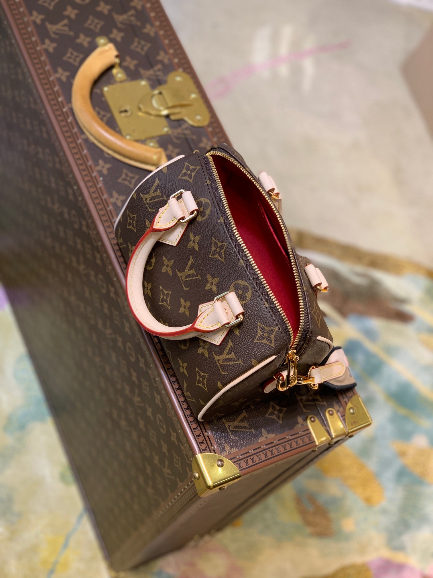 [TOP] Louis Vuitton LV  Speedy 20 Monogram Crossbody Bag 20x13.5x12cm - Cream