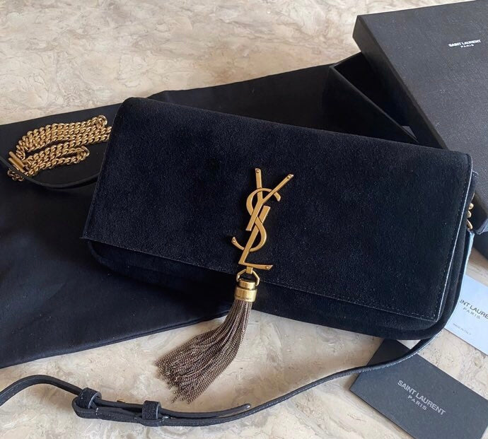 [TOP] Yves Saint Laurent YSL Kate Suede Tassel Medium Bag - Black