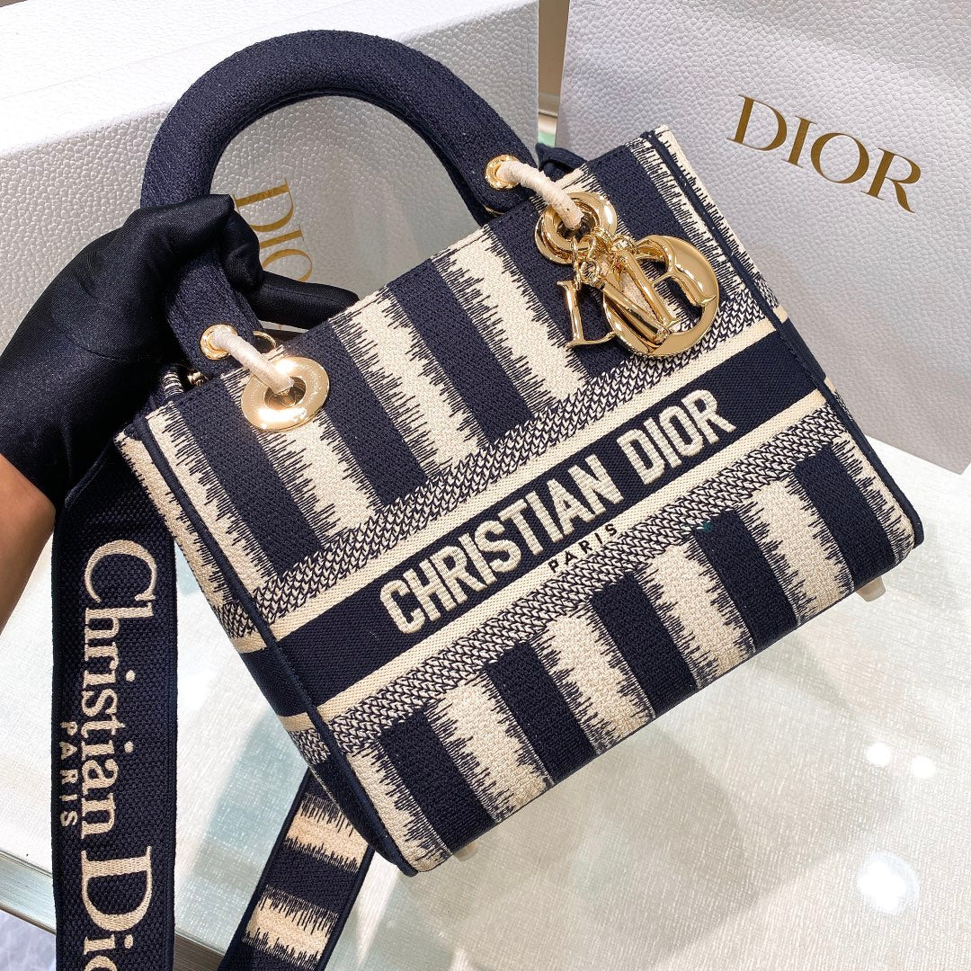 [TOP] Christian Dior Lady Christian Dior Bag D-Lite D-Stripes Medium - Navy Blue