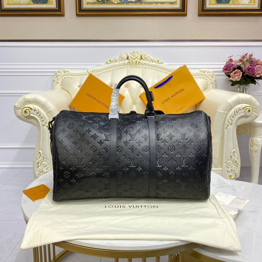 [TOP] Louis Vuitton LV Loui$ Vu!tt0n Keepall Travel Bag 50cm - Shadow Empreinte Black