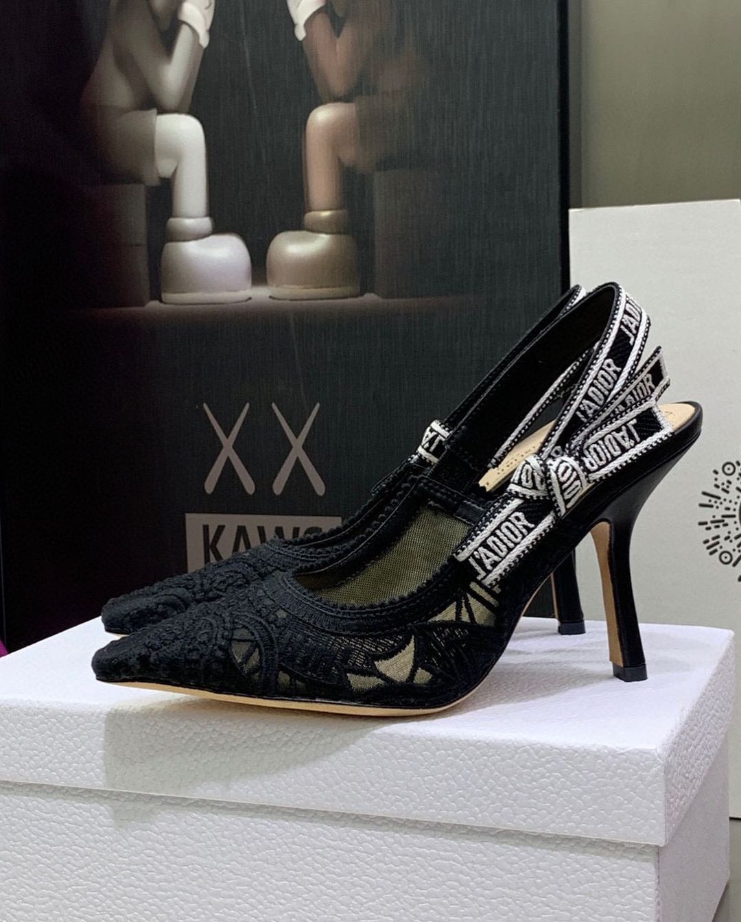 [TOP] Christian Dior J'AChristian Dior Slingback Pump Macramé Embroidered Cotton - Black