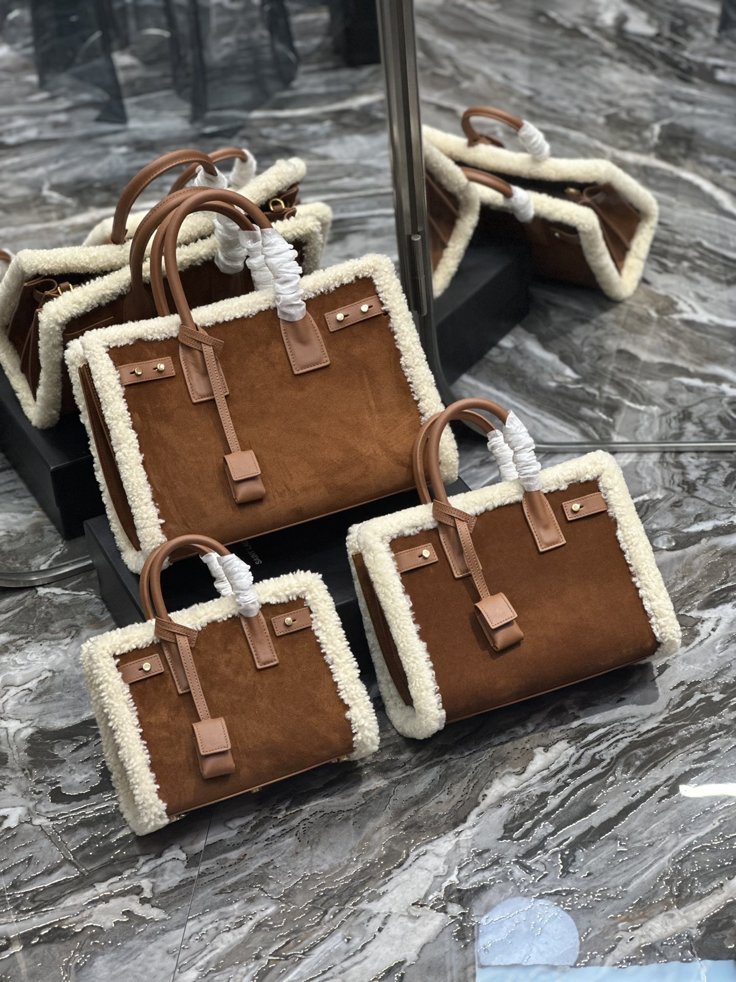 [TOP] Yves Saint Laurent YSL Sac De Jour Lambswool Handbag