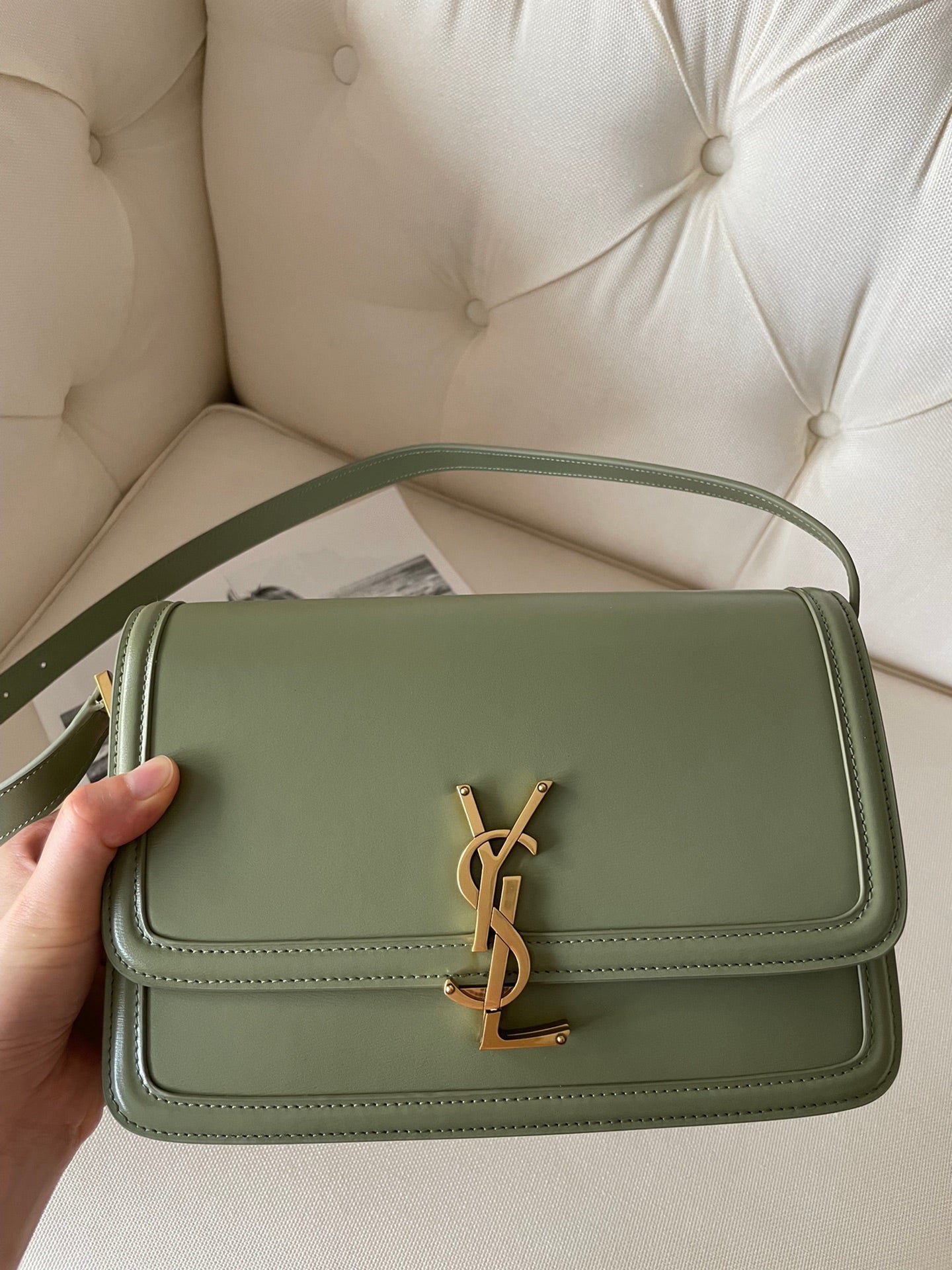 [TOP] Yves Saint Laurent YSL Solferino Medium Shoulder Bag - Pistache Green