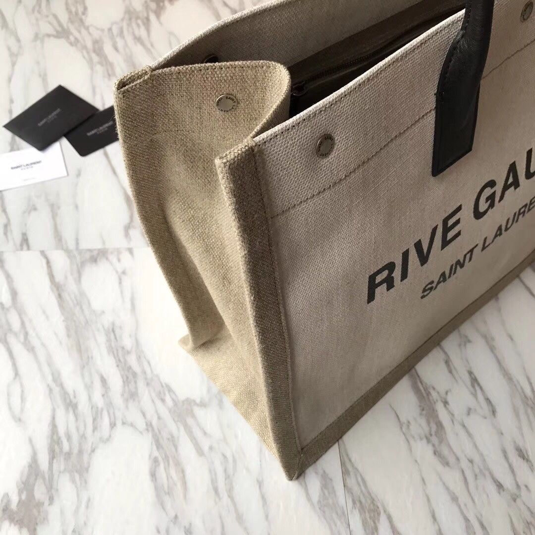 [TOP] Yves Saint Laurent YSL Rive Gauche Canvas Tote Bag - Tan