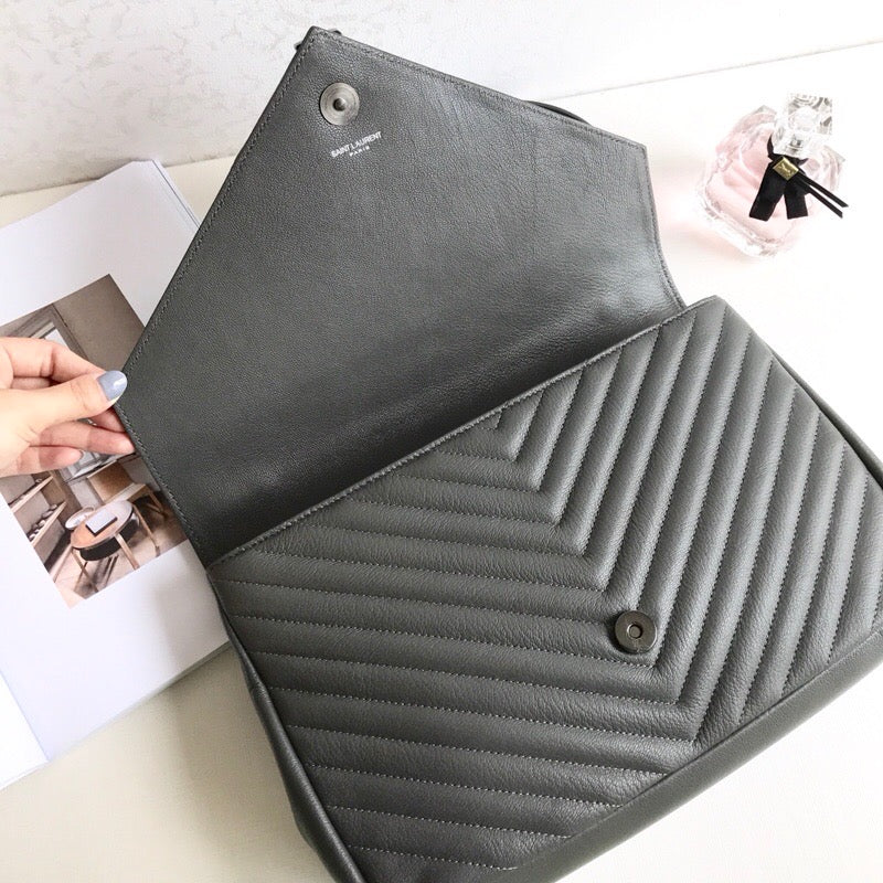 [TOP] Yves Saint Laurent YSL College Large Top Handle Bag - Grey SHW