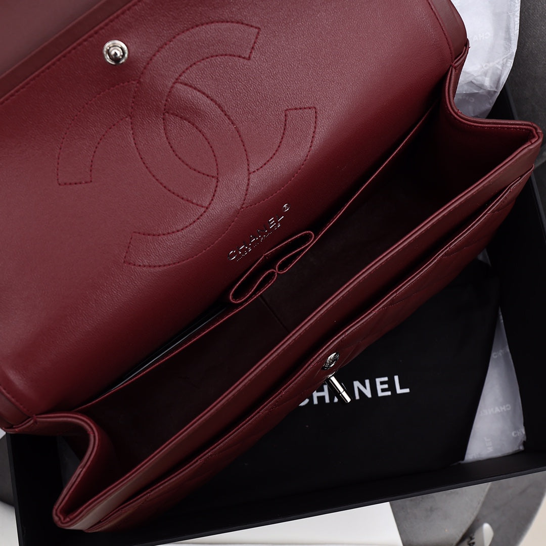 [TOP] CHANEL Classic Flap Bag Jumbo 30cm - Burgundy & SHW