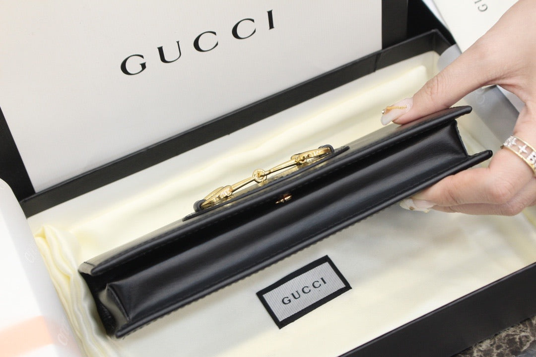 [TOP] GUCCI Horsebit 1955 Wallet With Chain - BLACK