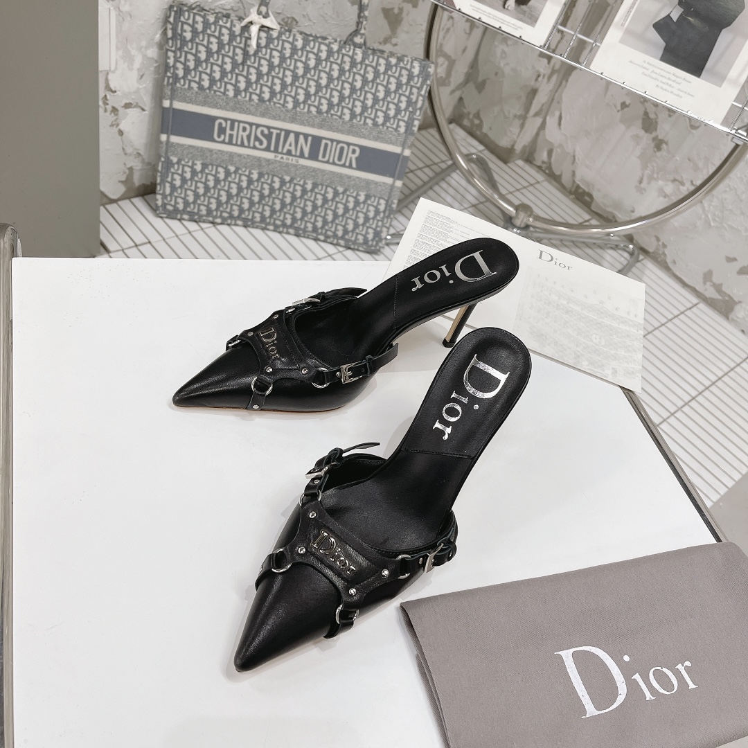 [TOP] Christian Dior CD Logo Leather Sandals - Black