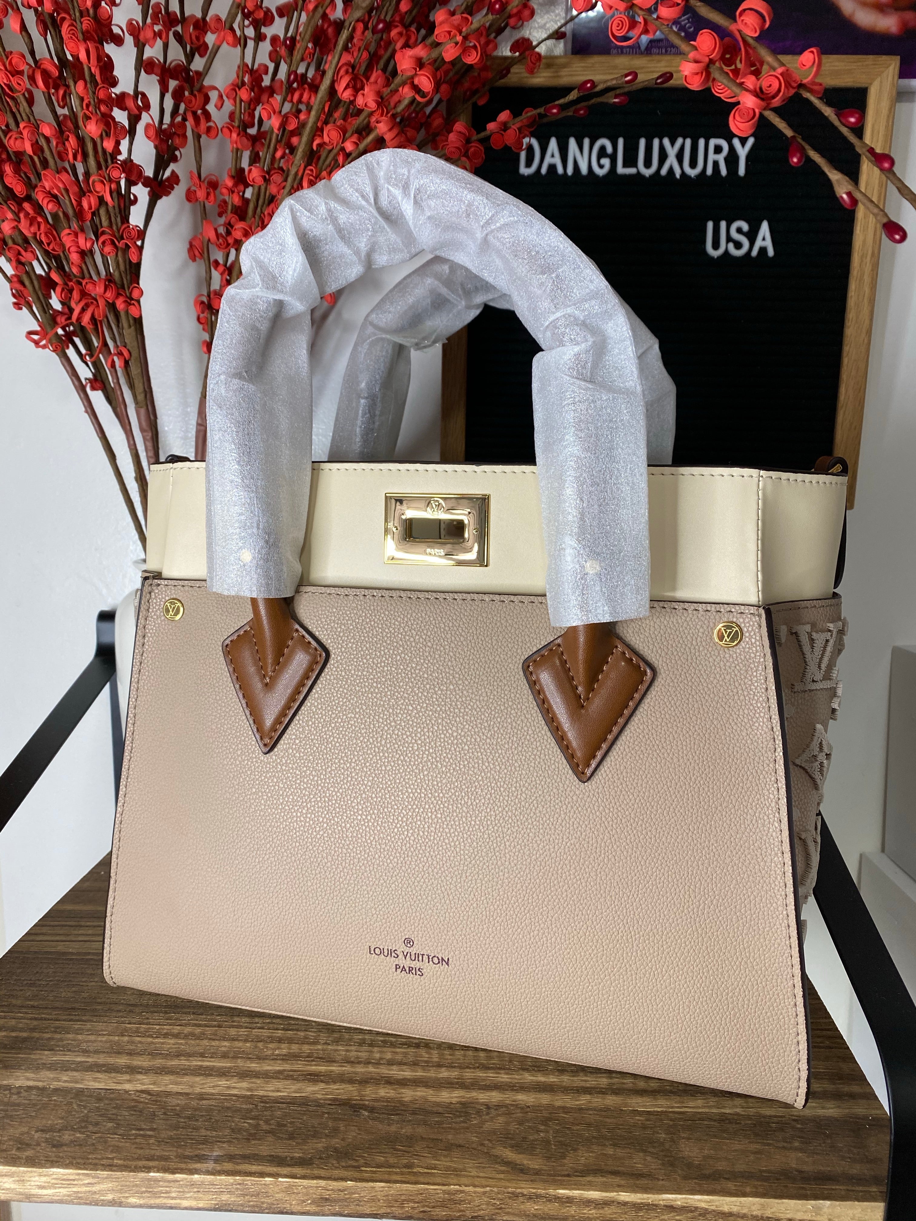 [TOP] Louis Vuitton LV  On My Side Tote Monogram Tuffetage Bag 30.5*24.5*14 cm-Beige