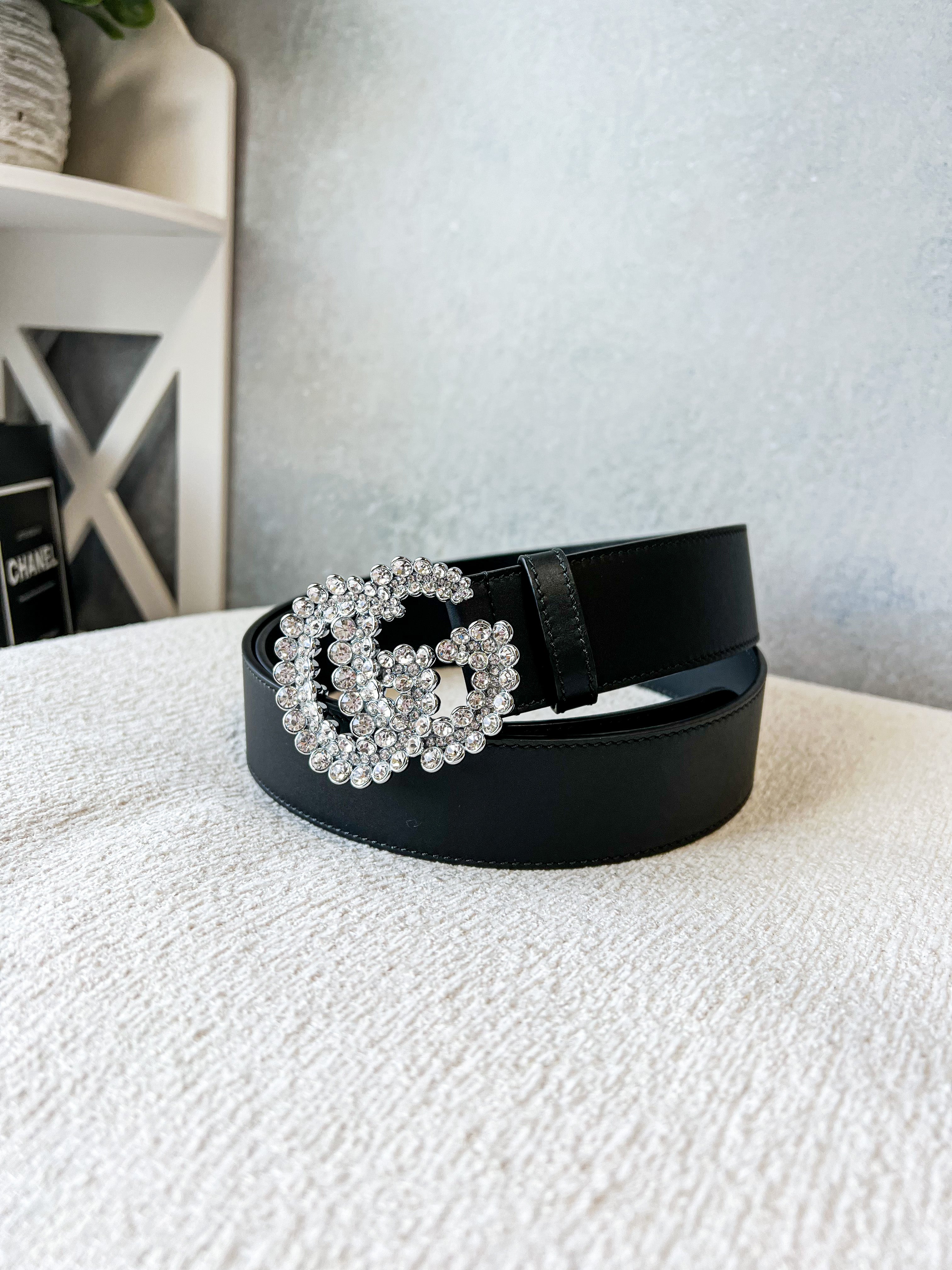 [TOP] GUCCI G*G Crystal Face Belt - Black