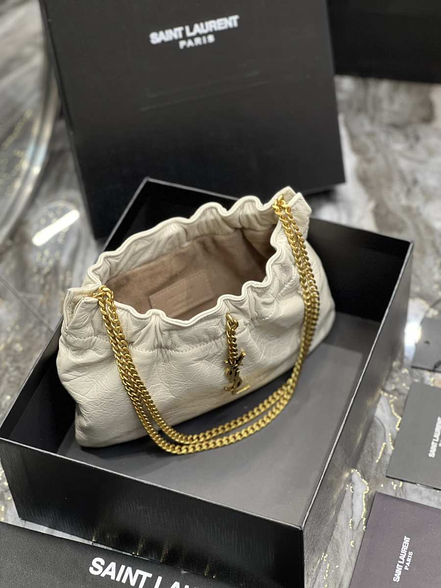 [TOP] Yves Saint Laurent YSL Pacpac Leather Hobo Bag - Off White GHW