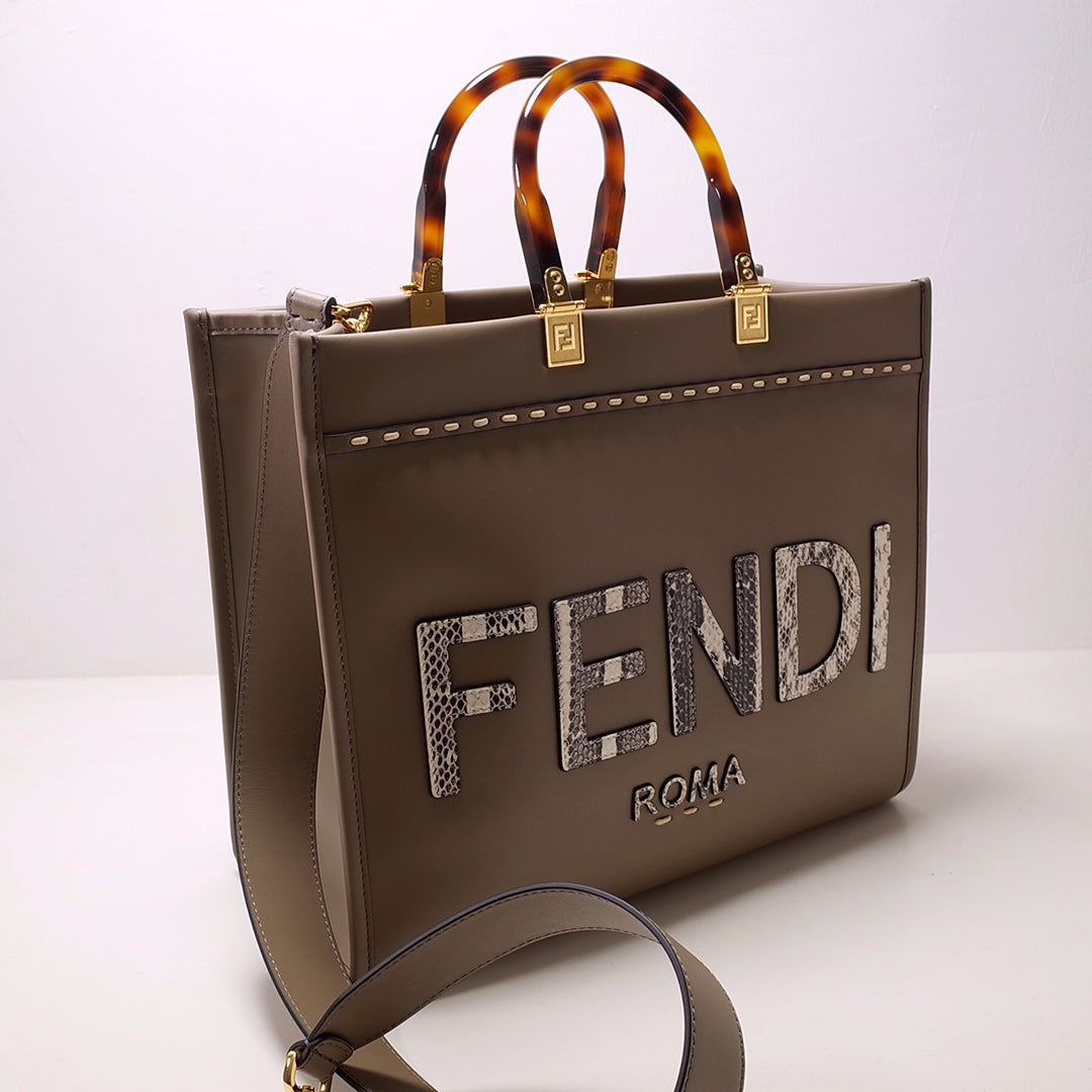 [TOP] FENDI FENDI Sunshine Roma F Medium Tote Bag - Light Brown