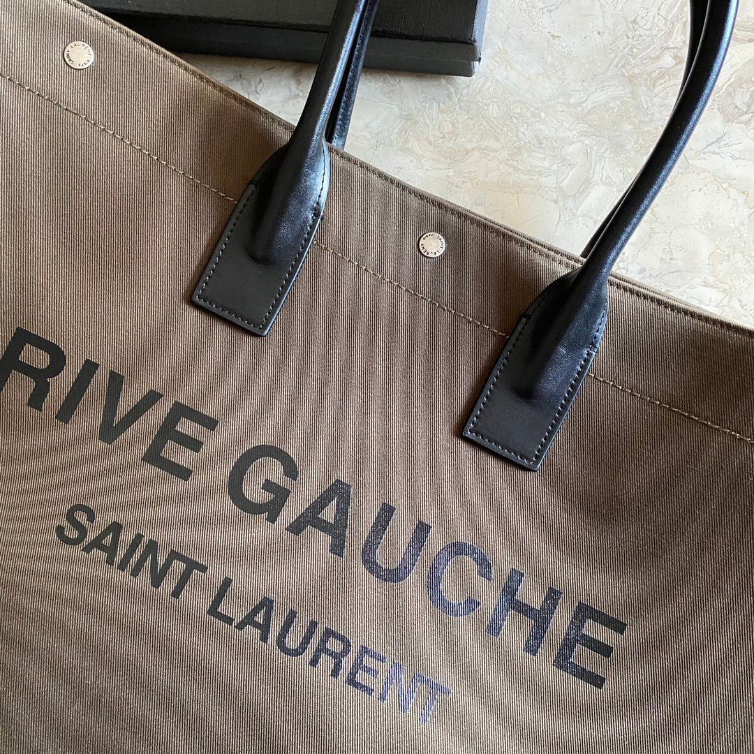 [TOP] Yves Saint Laurent YSL Rive Gauche Canvas Tote Bag - Green