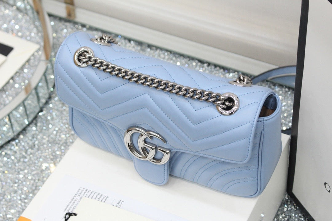 [TOP] GUCCI G*G Marmont Matelasse Bag Small 26cm - Light Blue w SHW