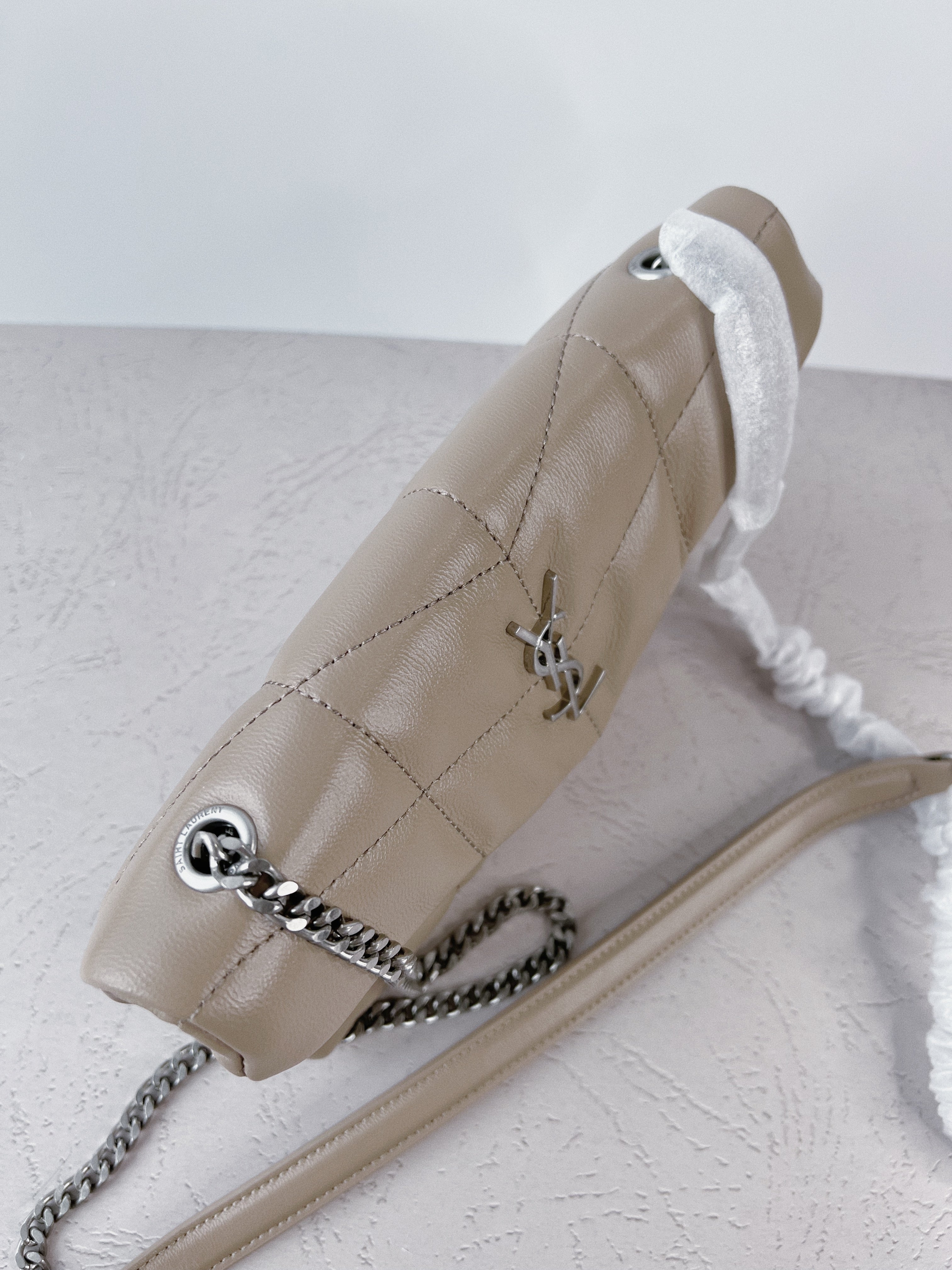 [TOP] Yves Saint Laurent YSL Loulou Puffer Mini Bag - Beige w SHW