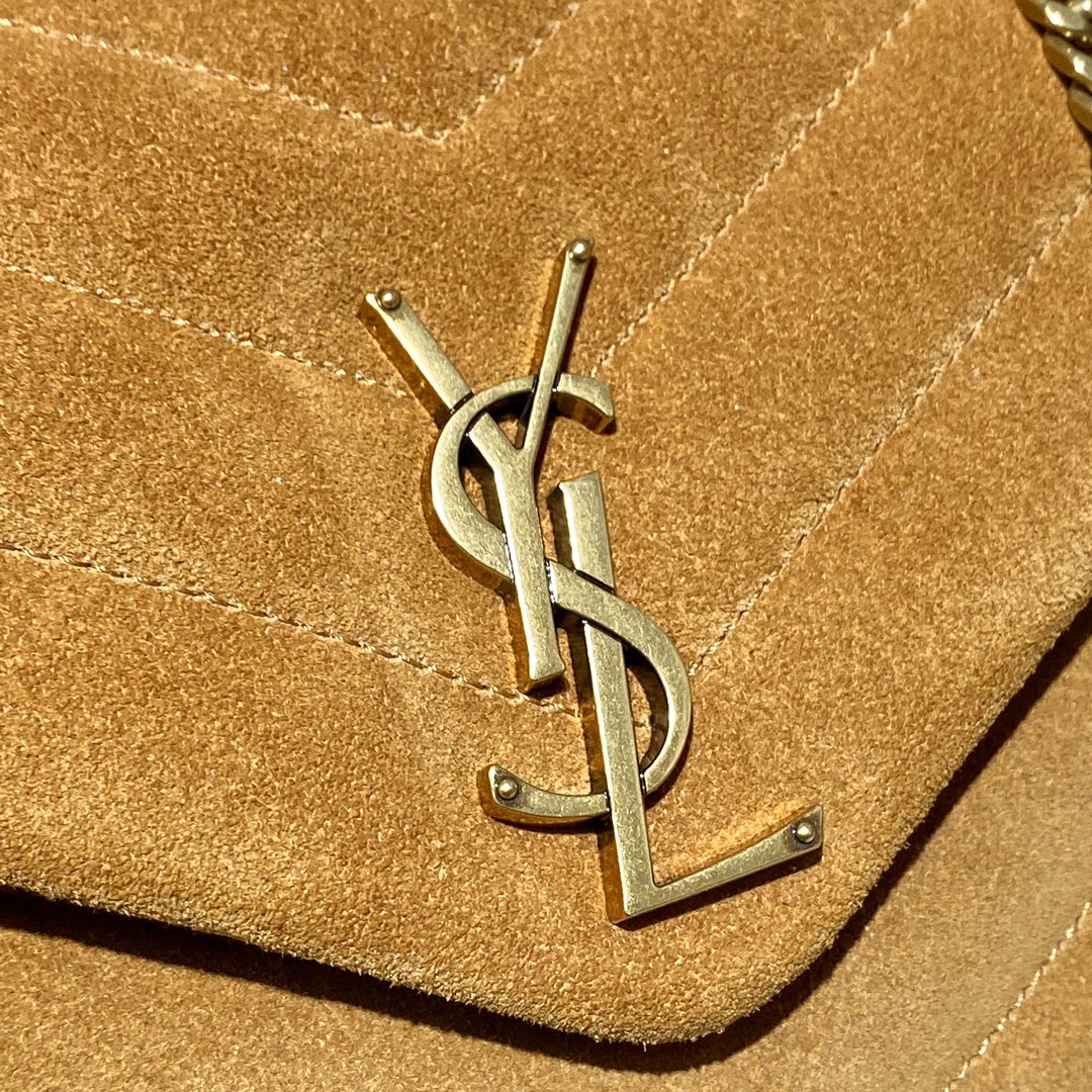 [TOP] Yves Saint Laurent YSL Loulou Suede Bag Small 20cm - Brown