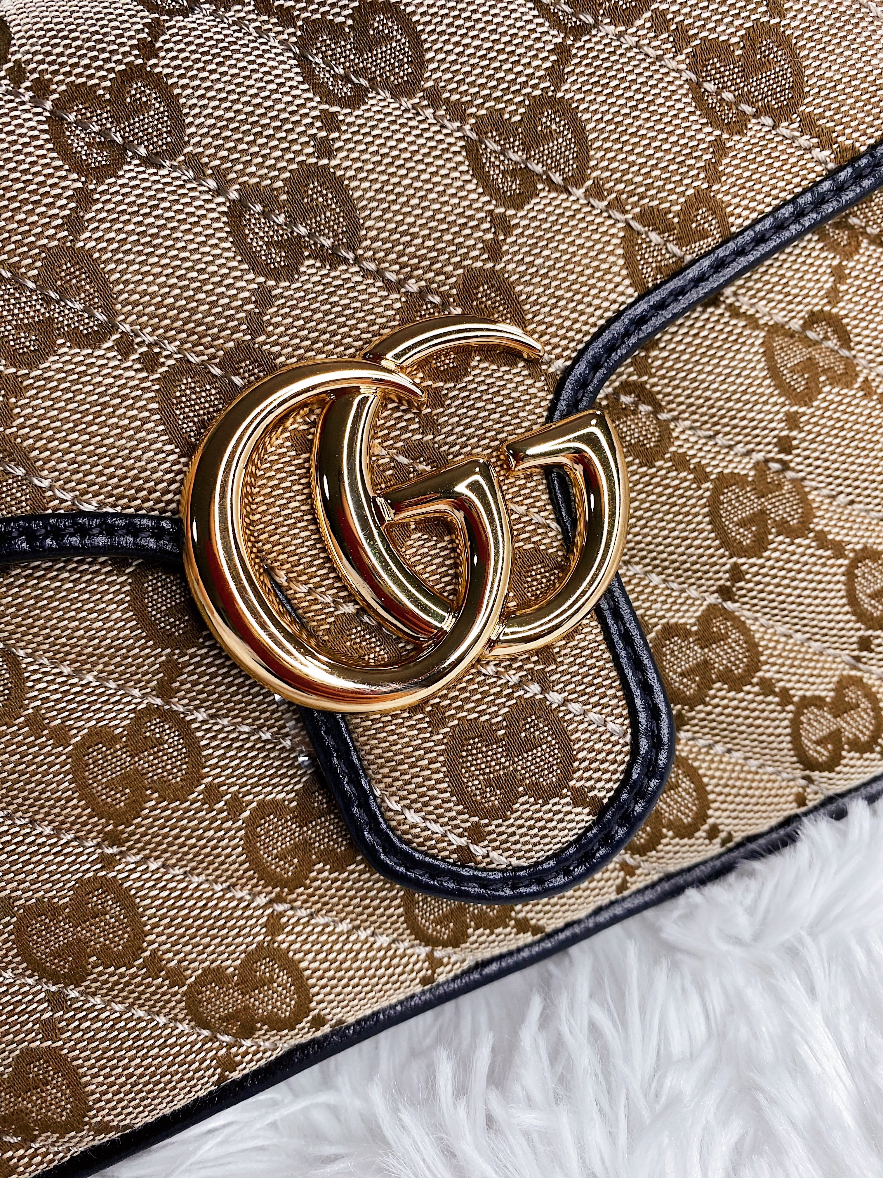 [TOP] GUCCI GG Marmont Bag Top Handle Mini 27*13.5*10 - Beige x Ebony Canvas