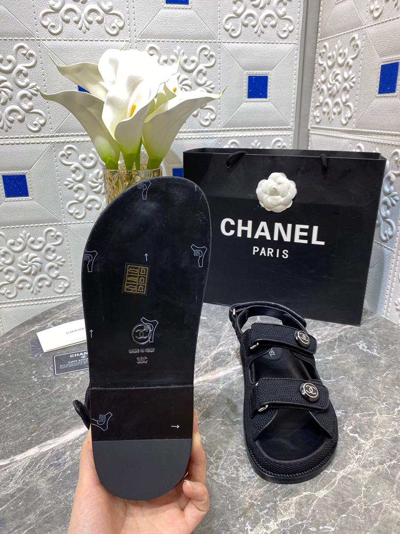 [TOP] CHANEL Dad Teva Fabric Sandals - Black