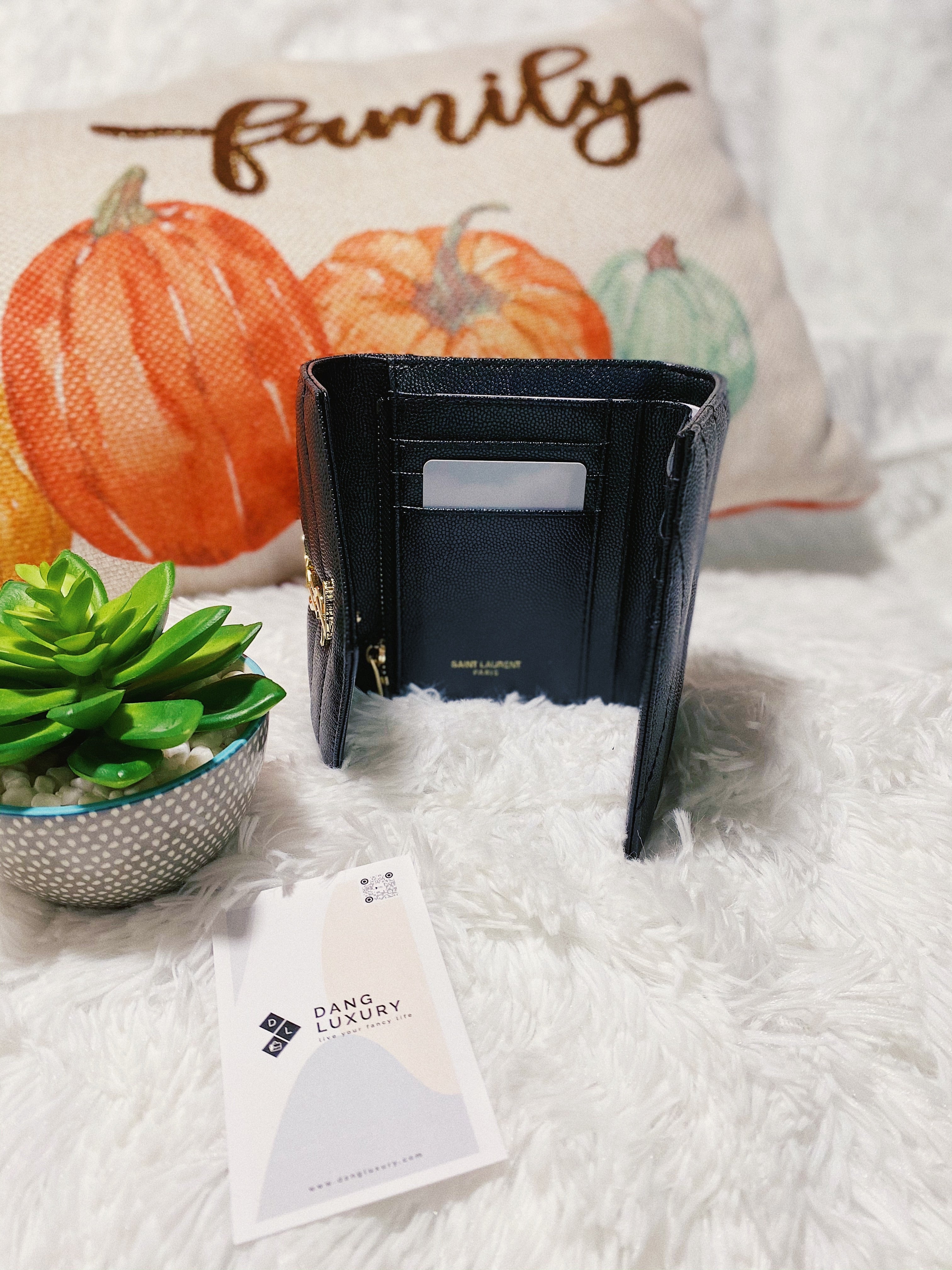 [TOP] Yves Saint Laurent YSL Compact 3 Fold Quilted Leather Wallet