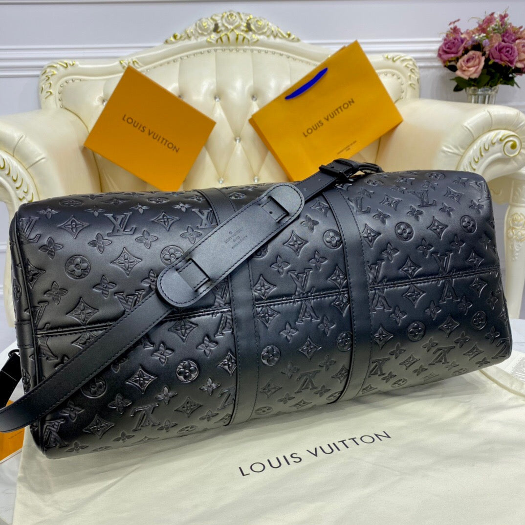 [TOP] Louis Vuitton LV Loui$ Vu!tt0n Keepall Travel Bag 50cm - Shadow Empreinte Black
