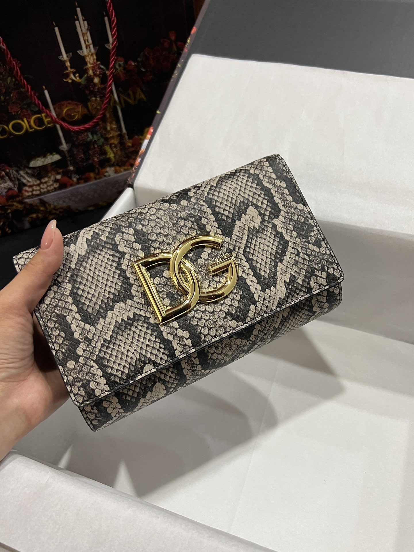 [TOP] Dolce & Gabbana D&G Calfskin Python Print 3.5 Bag  21*14*5cm