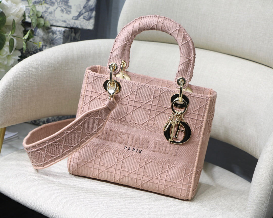 [TOP] Christian Dior Lady D-LITE Bag Cannage Embroidery - PINK