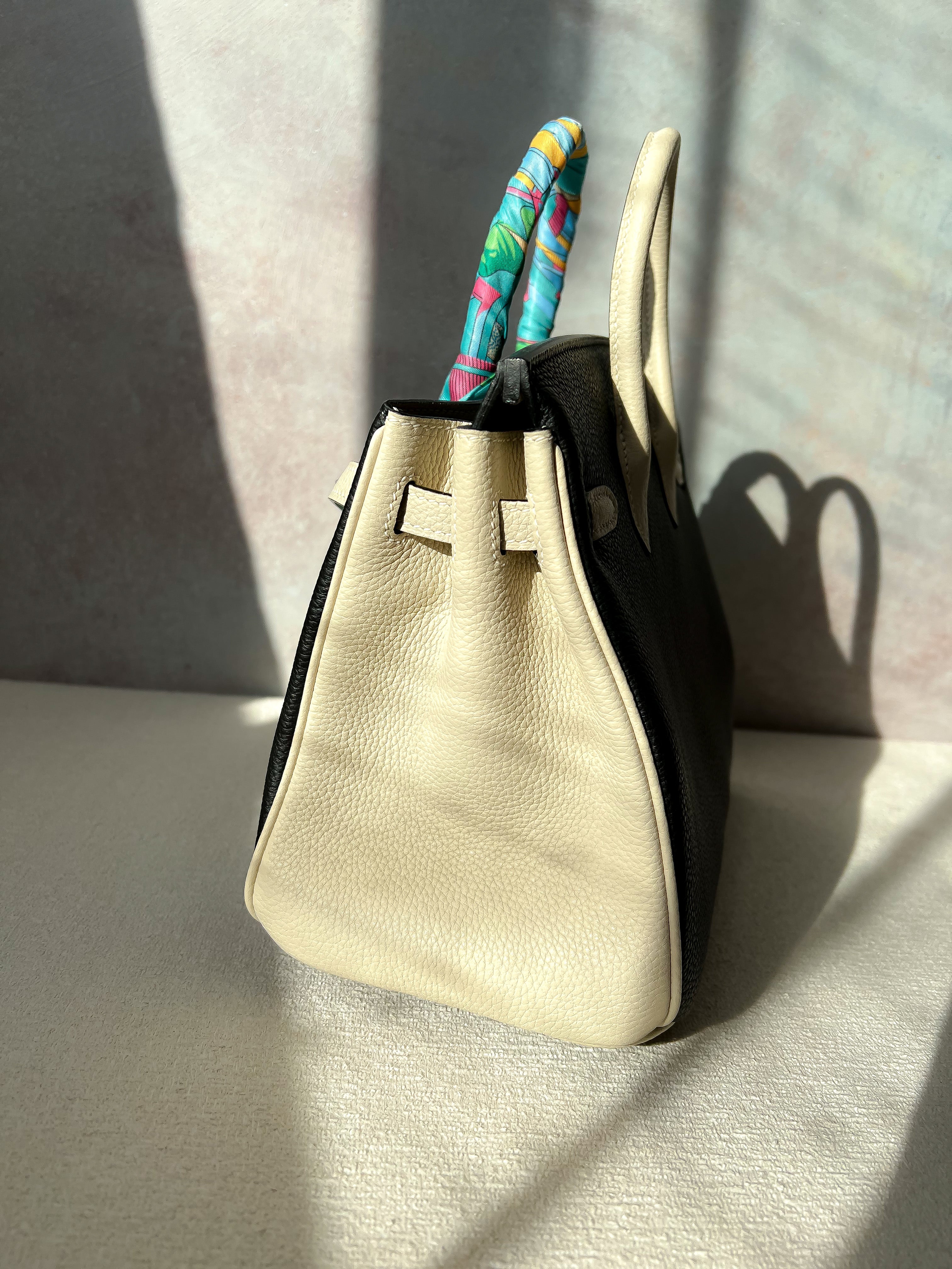 [TOP] HERMES Birkin 2 Tones 25cm - Black and Cream (Customised)