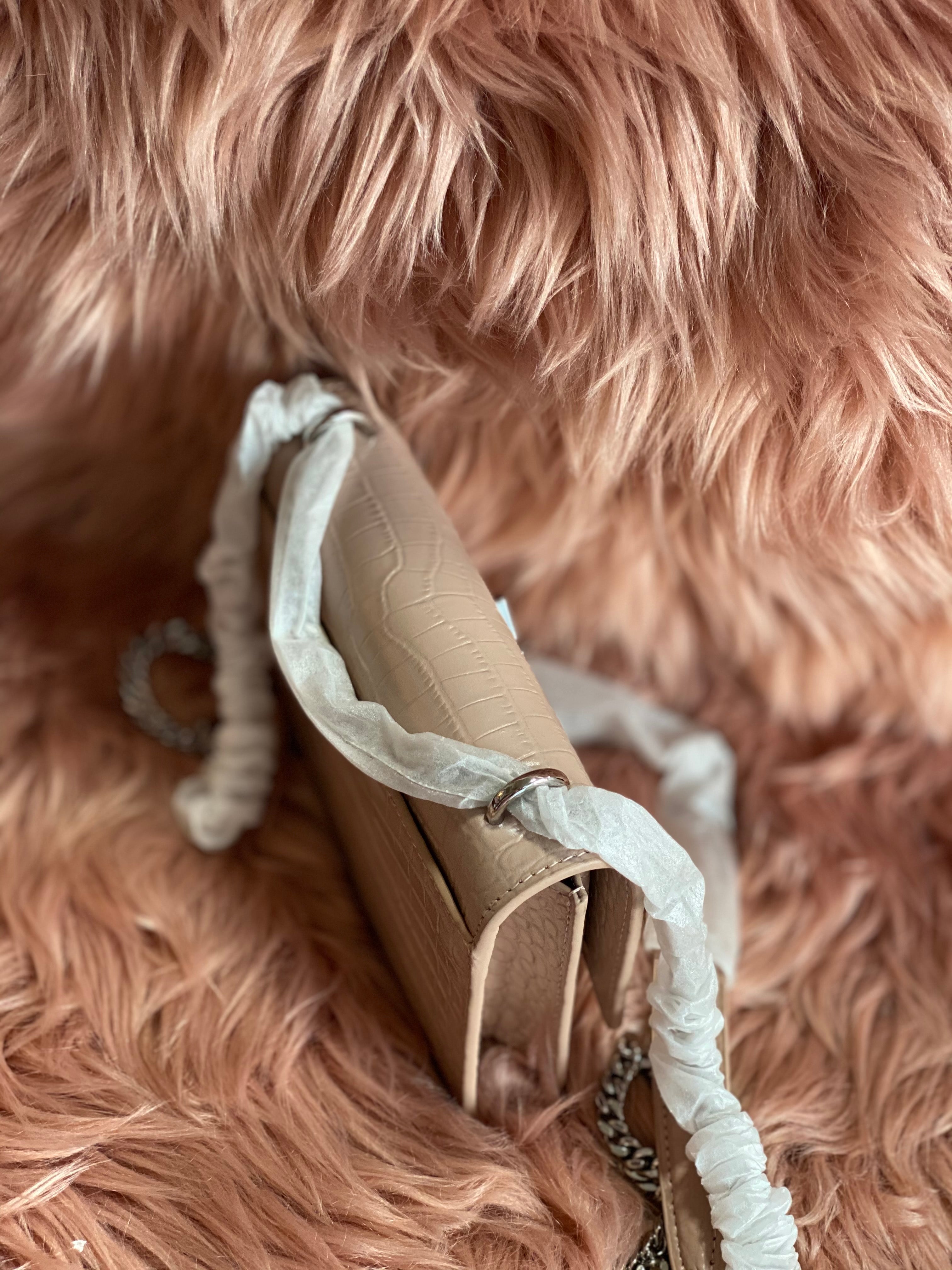 [TOP] Yves Saint Laurent YSL Pink Mini Monogram Sunset Croc Embossed Leather Shoulder Bag