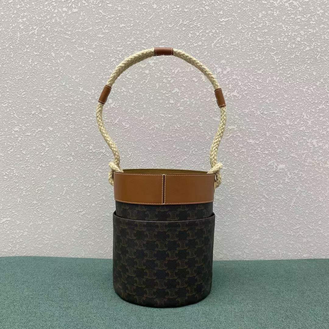 [TOP] CELINE Bucket Corde In Triomphe Canvas Print And Calfskin - Tan